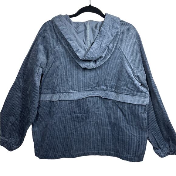 BiBi 1/2 Zip Corduroy Hoodie Pullover Long Sleeves Cargo Pockets Slate Blue L - Picture 7 of 13